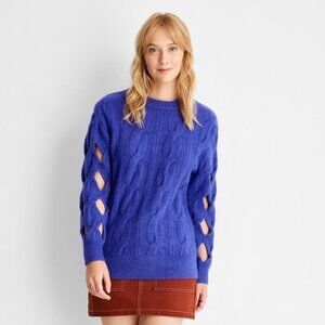 New! Womens Open Diamond Stitch Sweater - Future Collective - Blue